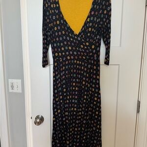 Elegant Black Print Wrap Dress